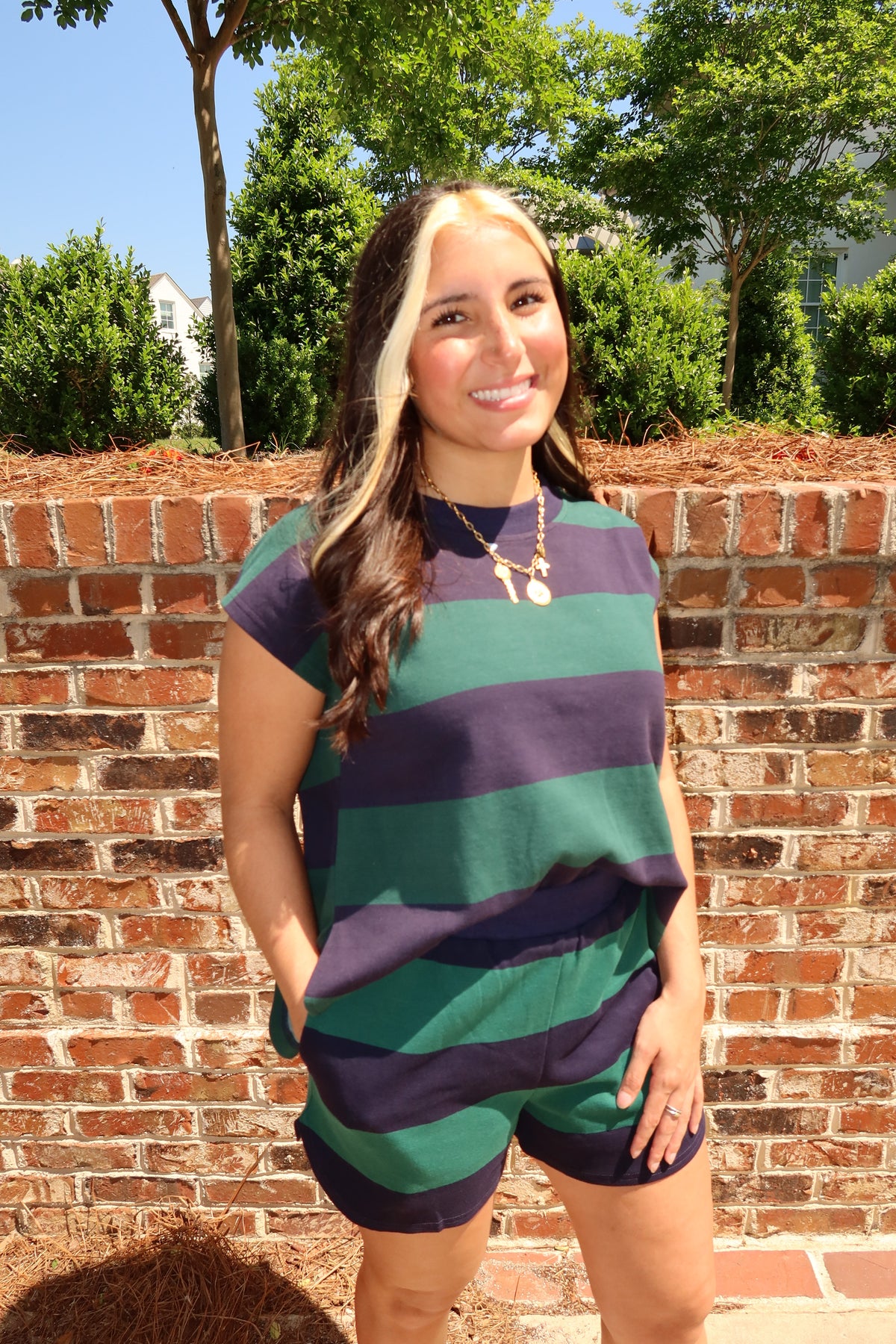 Hallie Green/Blue Stripped Set