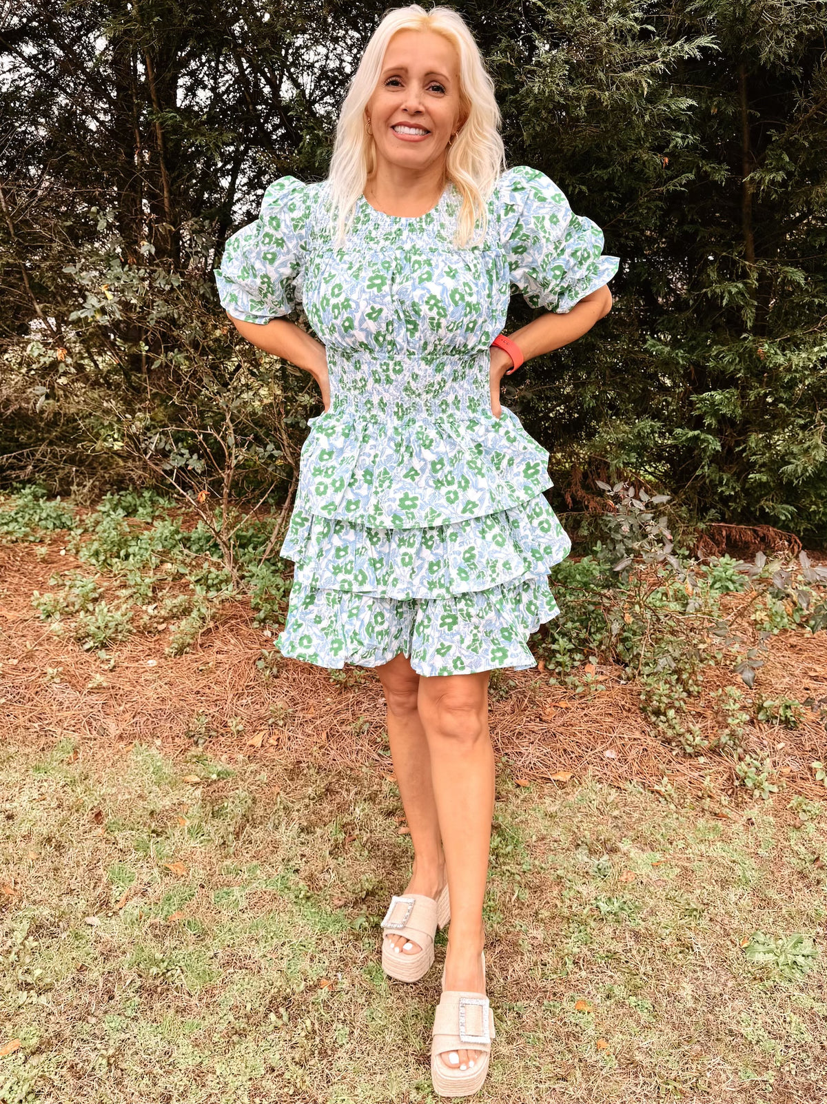 Harlow Blue & Green Ruffle Dress The Lovety Boutique Harlow Blue & Green Ruffle Dress The Lovety Boutique