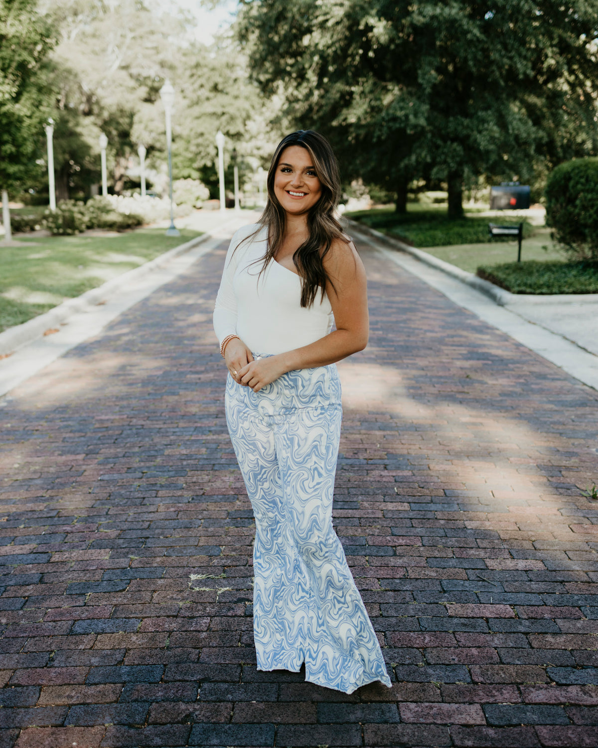 Dusty Blue Marbled Flare Pants