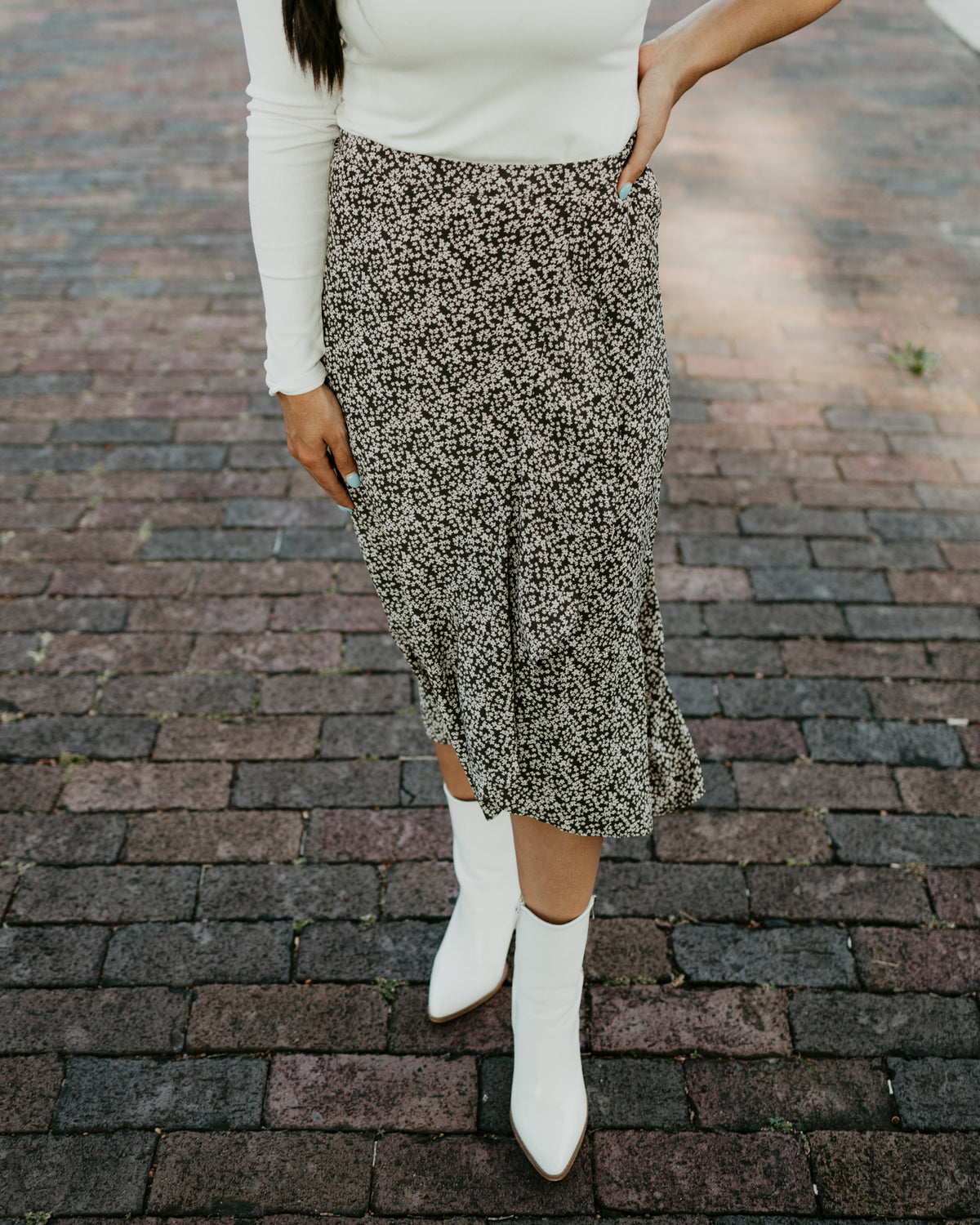 Wren Floral Midi Skirt- Charcoal