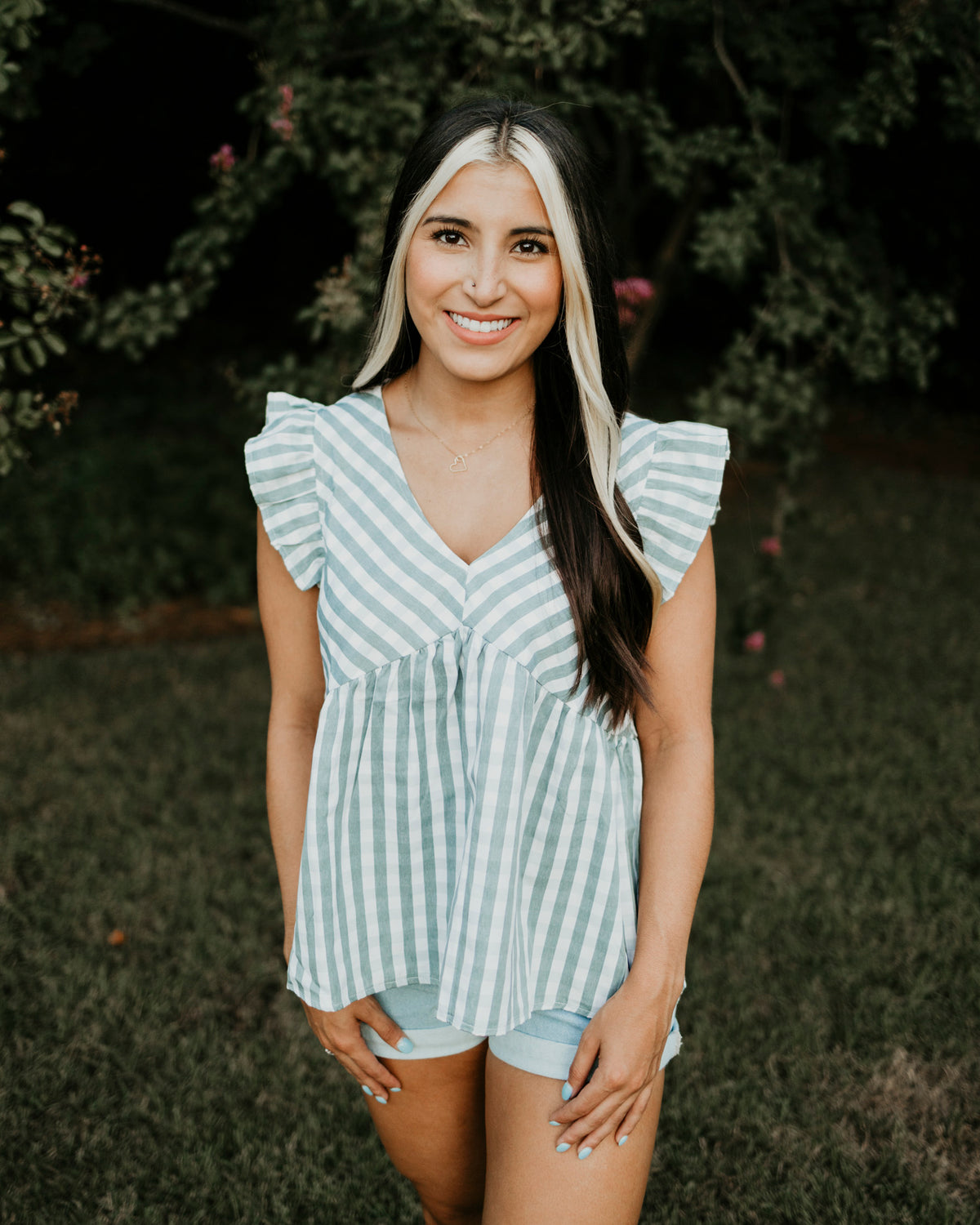 Gingham Print Ruffle Sleeveless Top